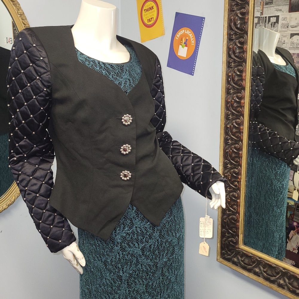 Vintage Rimini Beaded Quilted Satin Sleeves Formal Jacket NWT